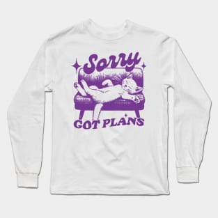 Sorry Got Plans Retro Graphic T-Shirt, Vintage Unisex Adult T Shirt, Vintage Kitten T Shirt, Nostalgia Cat Long Sleeve T-Shirt